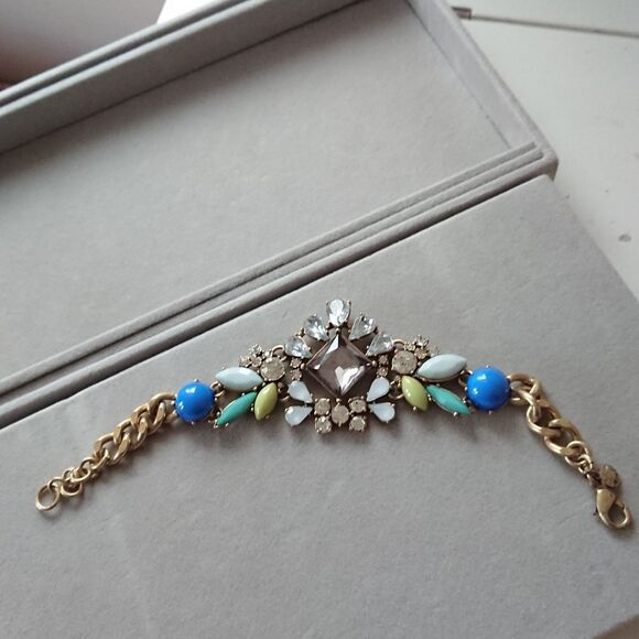 J. Crew Rhinestone blue/ green statement Bracelet - Picture 9 of 11